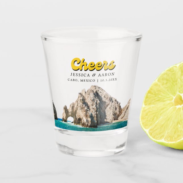 Personalized Cheers Cabo Wedding Favor Shot Glass (Front)