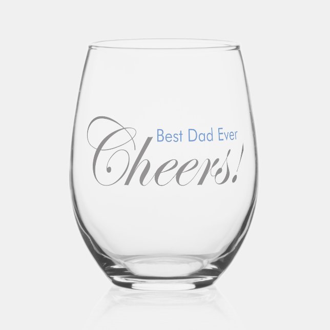 Personalized Cheers! Father's Day Silver Blue Stemless Wine Glass (Front)