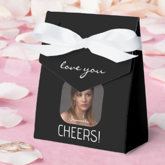 Personalized Cheers Photo Name Script Black Favor Boxes