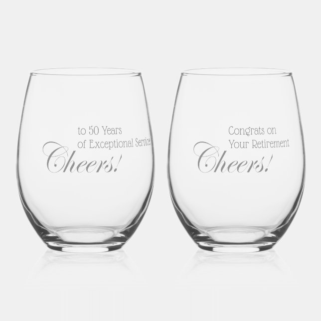 Personalized Cheers! Retirement Professional Grey Stemless Wine Glass (Front)