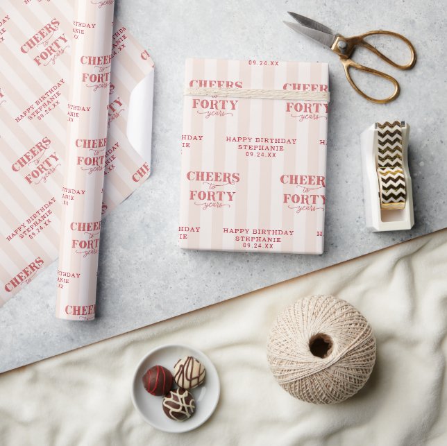 Personalized Cheers to Forty Years 40th Birthday Wrapping Paper (Crafts)