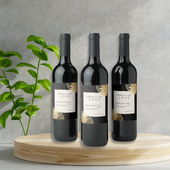 Personalized Cheers to Love Black Gold  Wedding  Wine Label (Creator Uploaded)