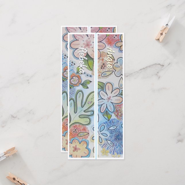 Personalized Cheery Floral Two Bookmarks (Front/Back In Situ)