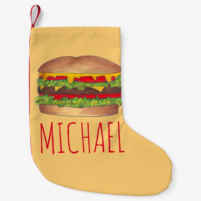 Personalized Cheese Burger Hamburger Cheeseburger Small Christmas Stocking (Front)