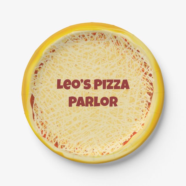 Personalized Cheese Pizza Parlor Pizzeria Party Paper Plates (Front)