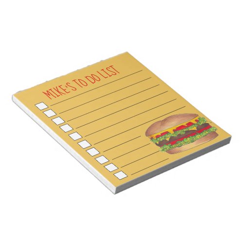 Personalized Cheeseburger Burger To Do List Notepad