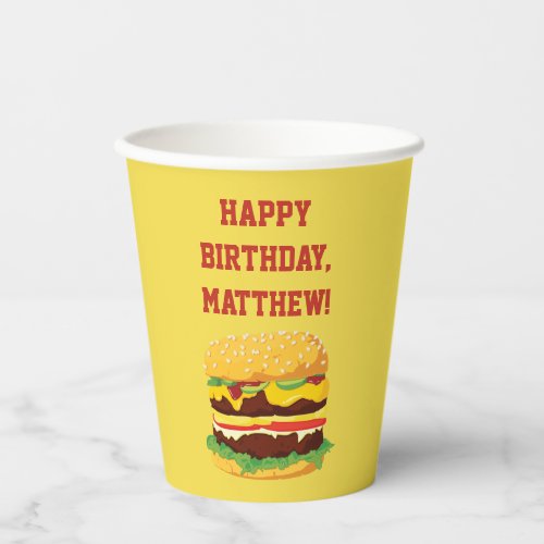 Personalized Cheeseburger Party Paper Cups