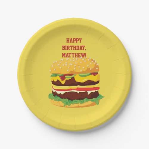 Personalized Cheeseburger Party Paper Plates