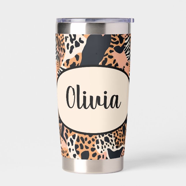 Personalized Cheetah and Zebra Print Insulated Tumbler (Left)