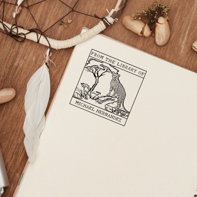 Personalized Cheetah Bookplate Rubber Stamp (Creator Uploaded)
