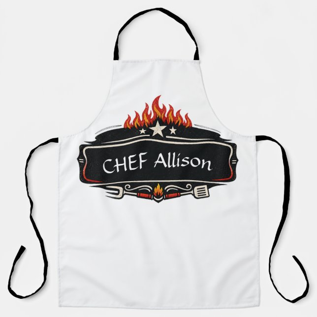 Personalized Chef Apron with Flames | Custom Name  (Front)