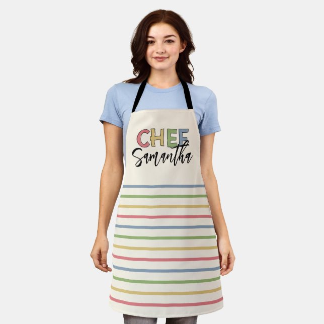Personalized Chef Colorful Stripes Cute Gift Apron (Worn)