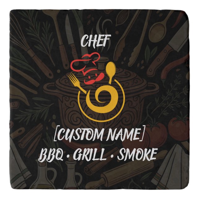 Personalized Chef Marble Kitchen Gift Trivet (Front)