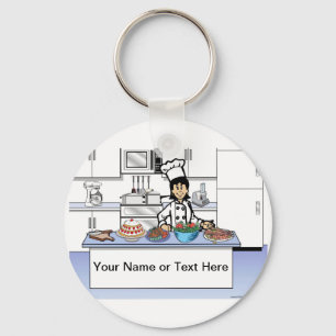 Personalized Chef, with hat - Female Cartoon Keychain