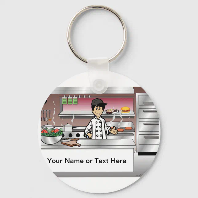 Personalized Chef, with hat - Male Cartoon Keychain | Zazzle