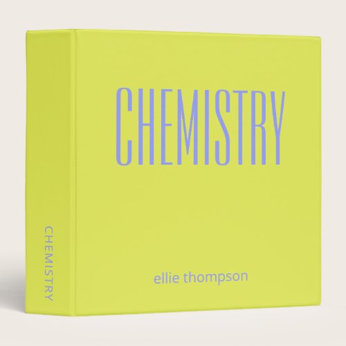 Personalized Chemistry Chartreuse School Subject 3 Ring Binder