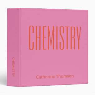 Personalized Chemistry Pink Orange School Subject 3 Ring Binder