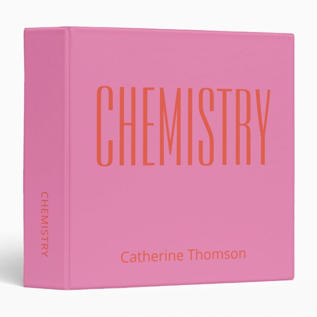 Personalized Chemistry Pink Orange School Subject 3 Ring Binder (Front/Spine)