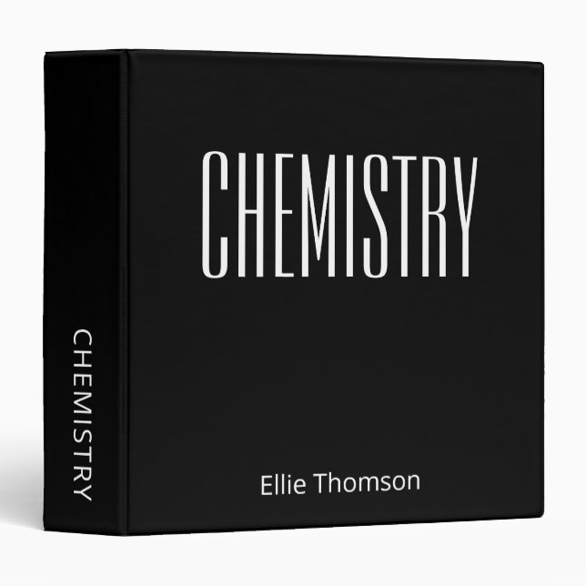 Personalized Chemistry School Subject Black Modern 3 Ring Binder (Front/Spine)