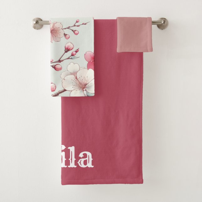 Personalized Cherry Blossom Bath Towel Set (Insitu)