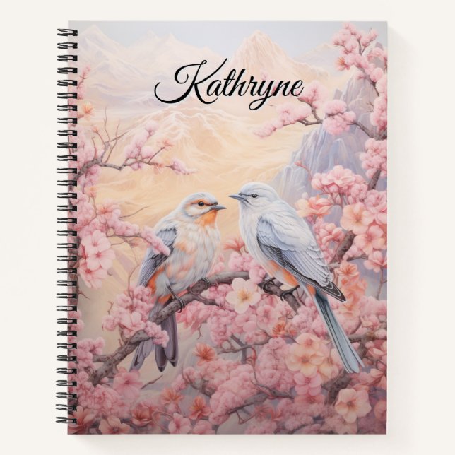 Personalized Cherry Blossom Bird  Notebook (Front)