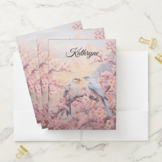 Personalized Cherry Blossom Bird Pocket Folder