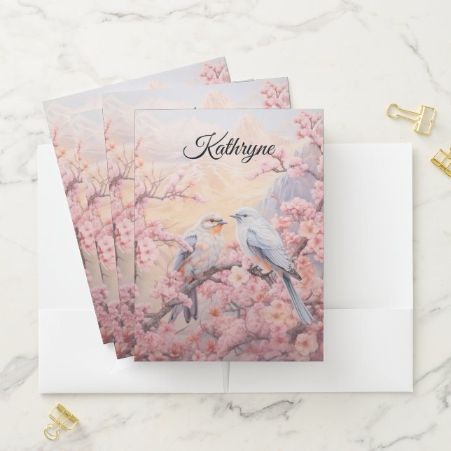 Personalized Cherry Blossom Bird  Pocket Folder (In Situ)