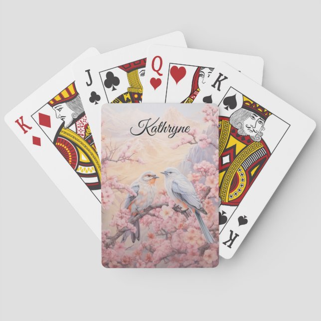 Personalized Cherry Blossom Bird  Poker Cards (Back)