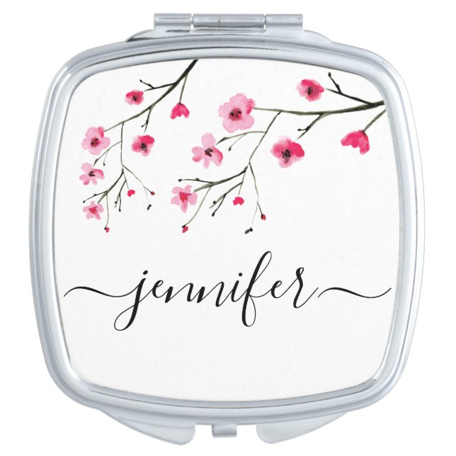 Personalized Cherry Blossom Bridal Party wedding Compact Mirror (Front)
