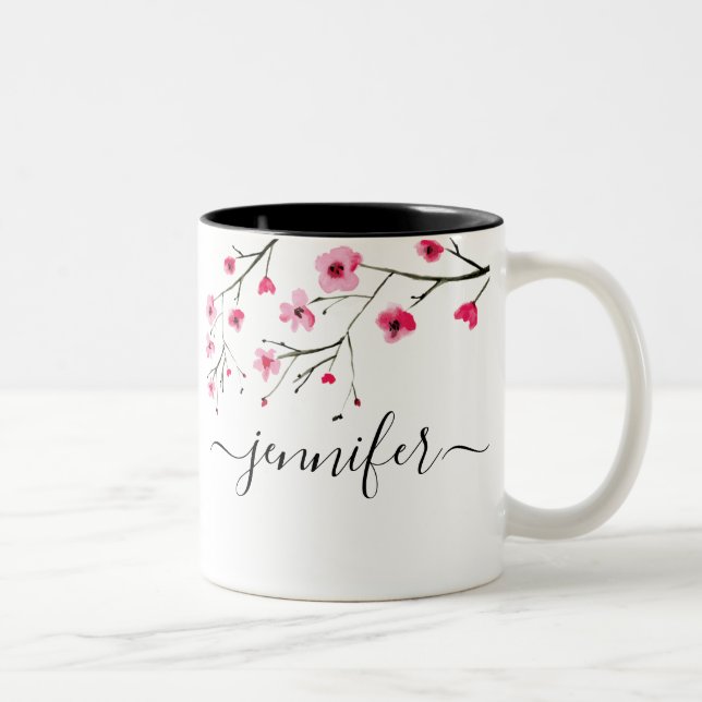 Personalized Cherry Blossom Bridal Party wedding Two-Tone Coffee Mug (Right)