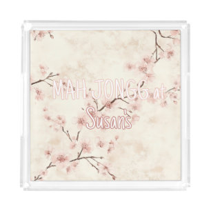 Personalized Cherry Blossom Chinoiserie Mahjong Acrylic Tray