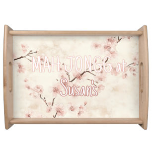 Personalized Cherry Blossom Chinoiserie Mahjong Serving Tray