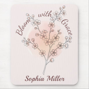 Personalized Cherry Blossom Custom Name Floral Mouse Pad