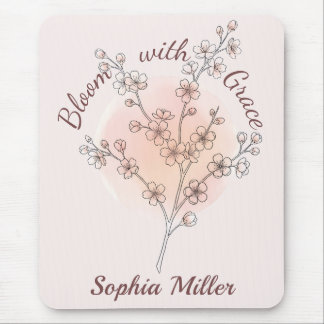 Personalized Cherry Blossom Custom Name Floral Mouse Pad