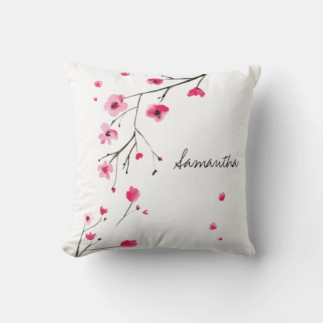 Personalized, Cherry Blossom, Name Throw Pillow (Front)