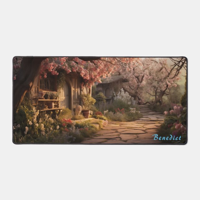 Personalized Cherry Blossom Village Desk Mat (Front)
