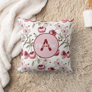 Personalized Cherry Blossom Watercolor Throw Pillow