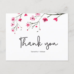 Personalized Cherry Blossom Wedding Thank You Postcard
