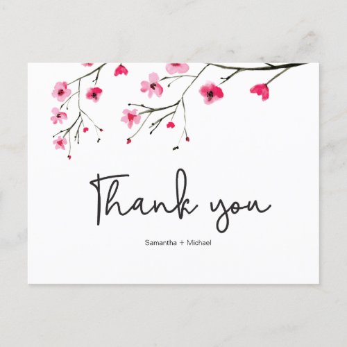 Personalized  Cherry Blossom  Wedding Thank You Postcard