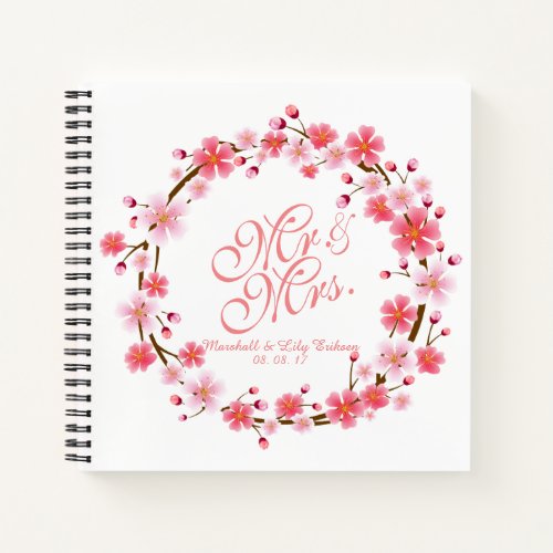 Personalized Cherry Blossom Wreath  Guestbook Notebook