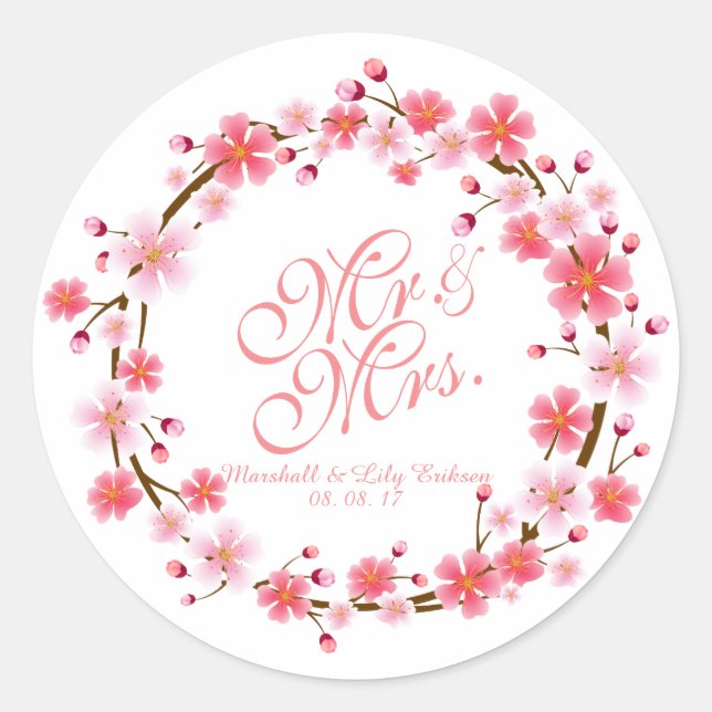 Personalized Cherry Blossom Wreath | Sticker Seal (Front)