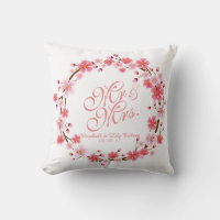 Personalized Cherry Blossom Wreath Wedding Pillow