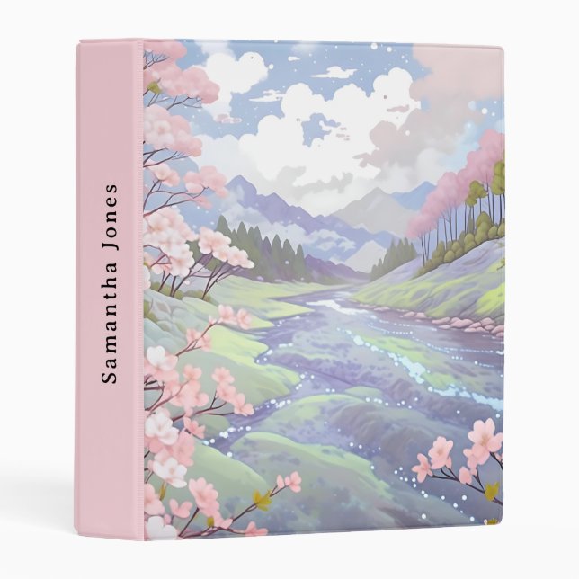 Personalized Cherry Blossoms Pastel Landscape Mini Binder (Front/Spine)