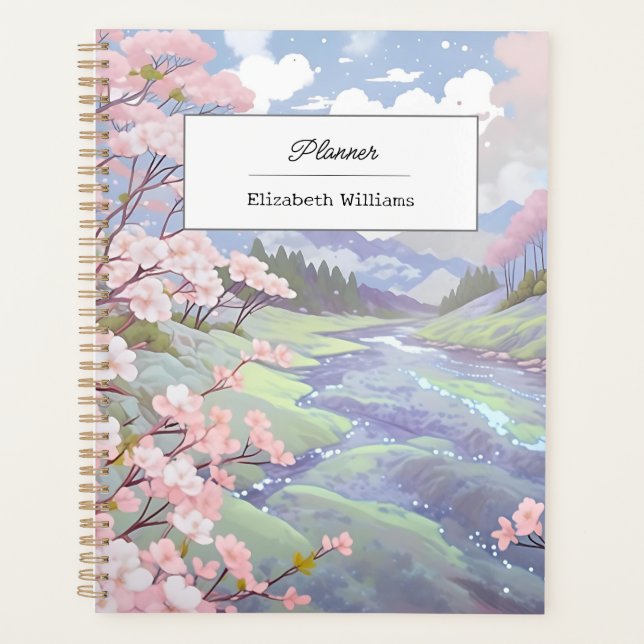 Personalized Cherry Blossoms Pastel Watercolor  Planner (Front)