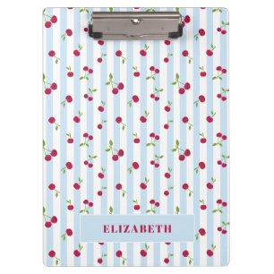 Personalized Cherry Blue Stripes Retro Cute Clipboard
