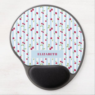 Personalized Cherry Blue Stripes Retro Cute Gel Mouse Pad
