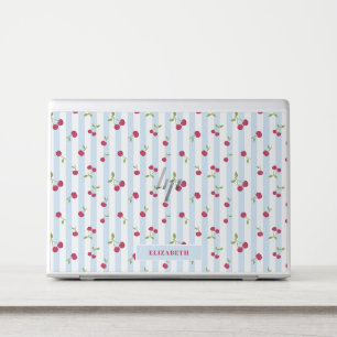 Personalized Cherry Blue Stripes Retro Cute HP Laptop Skin