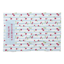 Personalized Cherry Blue Stripes Retro Cute Preppy
