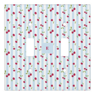Personalized Cherry Blue Stripes Retro Cute Preppy Light Switch Cover