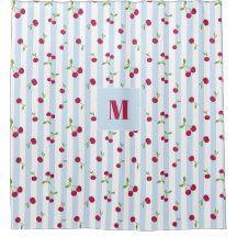 Personalized Cherry Blue Stripes Retro Cute Preppy